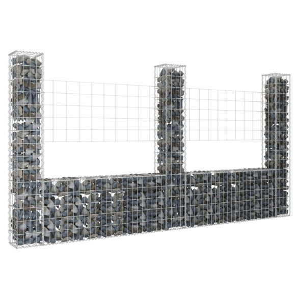 Coș gabion în formă de U cu 3 stâlpi - 260x20x150 cm - fier