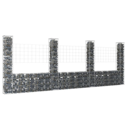 Coș gabion în formă de U cu 4 stâlpi - 380x20x150 cm - fier