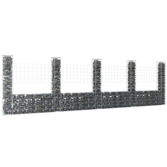 Coș gabion în formă de U cu 5 stâlpi - 500x20x150 cm - fier