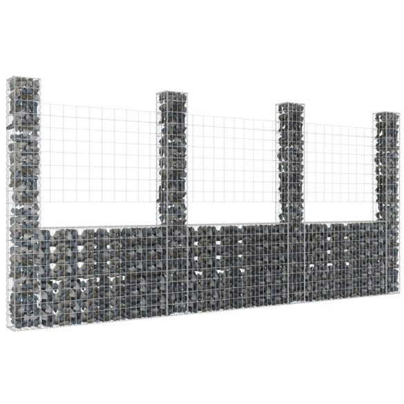 Coș gabion în formă de U cu 4 stâlpi - 380x20x200 cm - fier