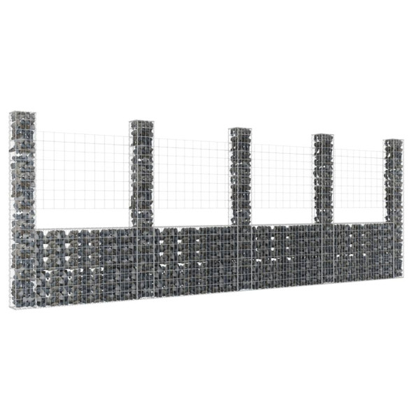 Coș de gabion în formă de U cu 5 stâlpi - 500x20x200 cm - fier