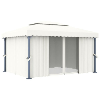 Pavilion cu perdea - alb crem - 4 x 3 m - aluminiu