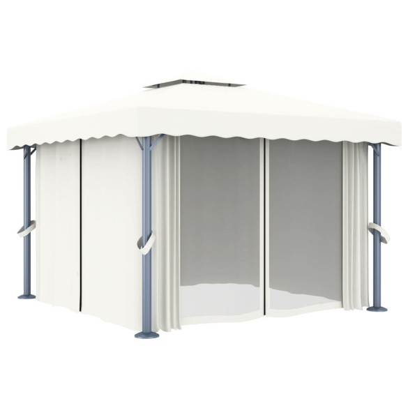 Pavilion cu perdea - alb crem - 3 x 3 m - aluminiu