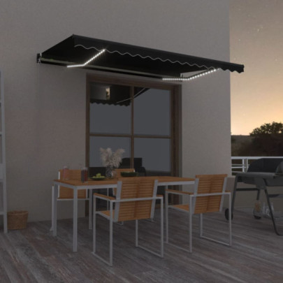 Copertină retractabilă manual LED - antracit - 400x350 cm