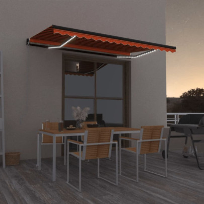 Copertină retractabilă manual - LED - portocaliu/ maro 450x350 cm