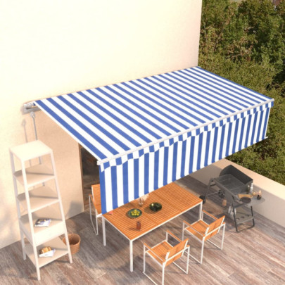 Copertină retractabilă automat cu stor - albastru&alb - 6x3 m