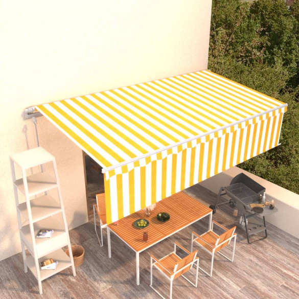 Copertină retractabilă automat cu stor - galben&alb - 6x3 m