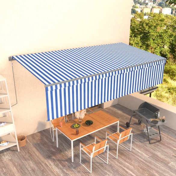 Copertină retractabilă automat cu stor - albastru&alb - 6x3 m