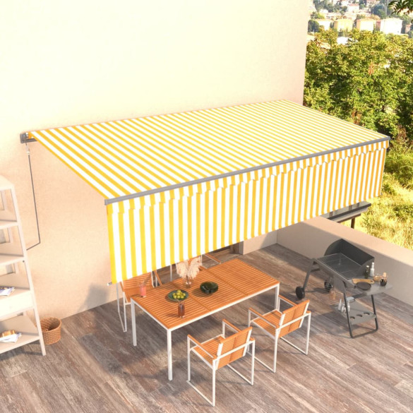 Copertină retractabilă automat cu stor - galben&alb - 6x3 m