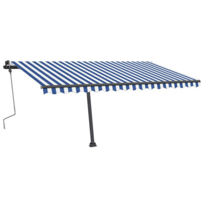 Copertină retractabilă manual cu LED - albastru/alb - 400x350 cm