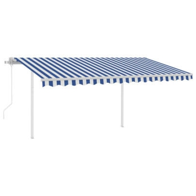 Copertină retractabilă automat - cu stâlpi - albastru&alb 4,5x3 m