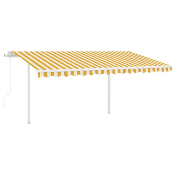 Copertină retractabilă automat - cu stâlpi - galben&alb - 4,5x3 m