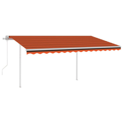 Copertină retractabilă automat - stâlpi - portocaliu&maro 4,5x3 m