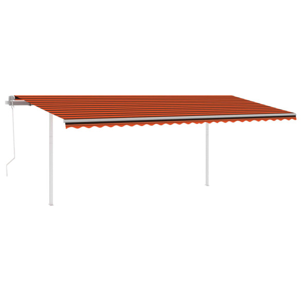 Copertină retractabilă automat - stâlpi - portocaliu&maro - 6x3 m