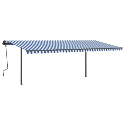 Copertină retractabilă automat cu stâlpi - albastru&alb - 6x3,5 m