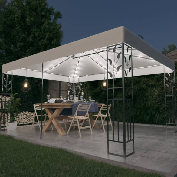 Pavilion cu acoperiș dublu & șiruri de lumini LED - alb - 3x4 m