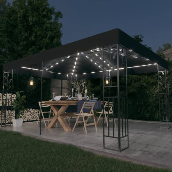 Pavilion cu acoperiș dublu&șiruri de lumini LED,antracit - 3x4 m