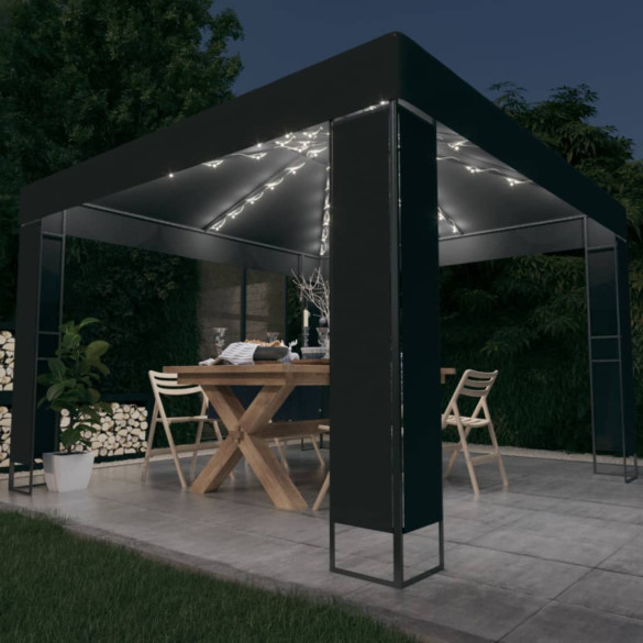 Pavilion cu acoperiș dublu & lumini LED - antracit - 3x3 m