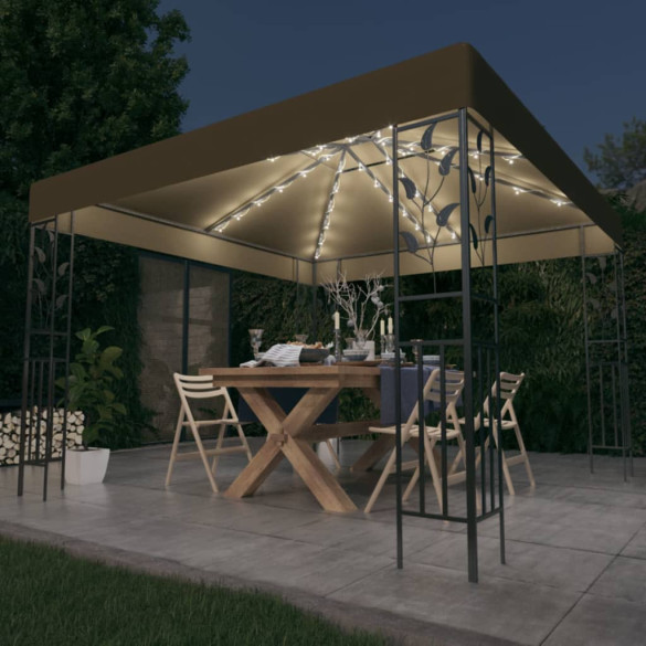 Pavilion cu șiruri de lumini LED - gri taupe - 3x3m,