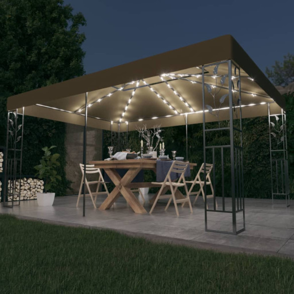 Pavilion cu acoperiș dublu & lumini LED - gri taupe - 3x4m