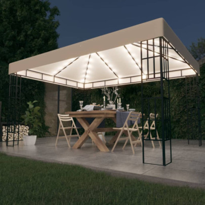 Pavilion cu șir de lumini LED - crem - 3x4 m