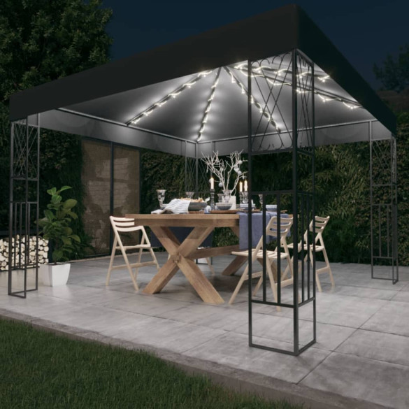 Pavilion cu șir de lumini LED - antracit - 3x3 m - țesătură