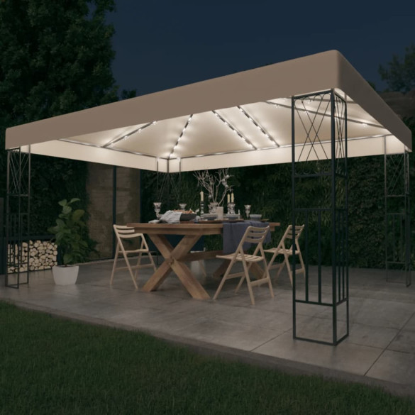 Pavilion cu șir de lumini LED - crem - 3x4 m - țesătură