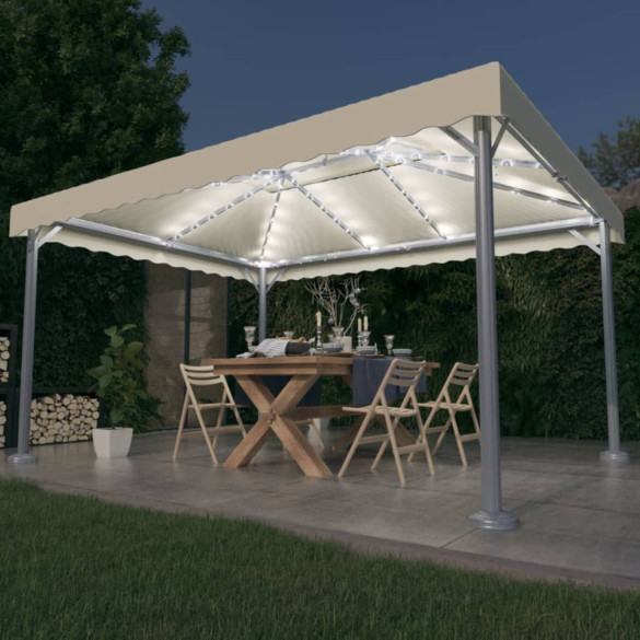 Pavilion cu șiruri lumini LED - crem - 400x300 cm - aluminiu