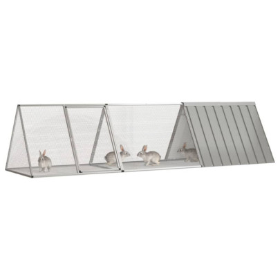 Cușcă pentru iepuri - gri - 302,5x80,5x71 cm - oțel galvanizat