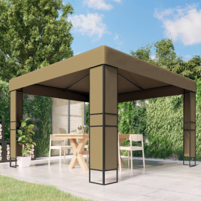 Pavilion cu acoperiș dublu - gri taupe - 3 x 3 x 2,7 m - 180 g/m²