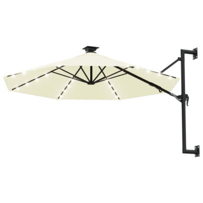 Umbrelă soare montaj pe perete LED stâlp metal nisipiu 300 cm