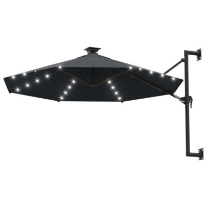 Umbrelă soare montaj pe perete LED stâlp metal antracit 300 cm