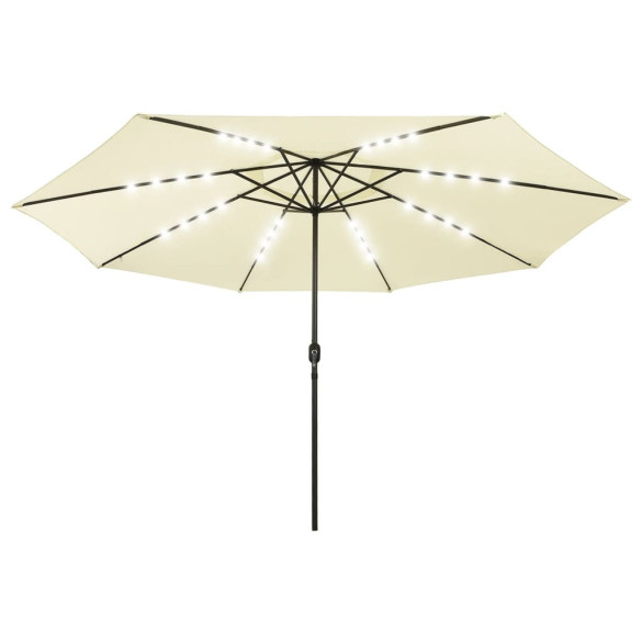 Umbrelă de soare exterior - LED-uri & stâlp metal nisipiu 400 cm