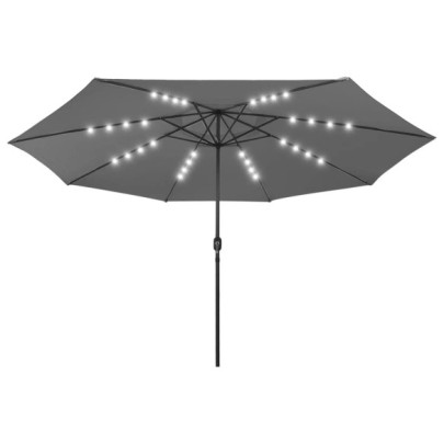 Umbrelă de soare exterior LED-uri & stâlp metal antracit 400 cm