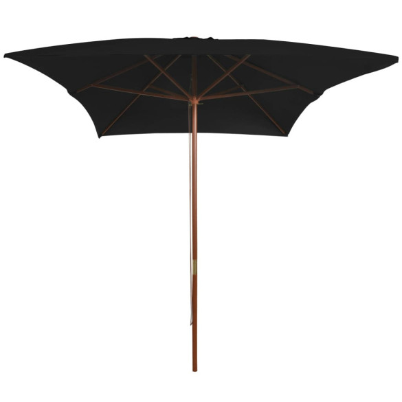 Umbrelă de soare - exterior - stâlp lemn - negru - 200x300 cm