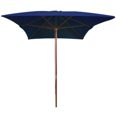 Umbrelă de soare - exterior - stâlp lemn - albastru - 200x300 cm