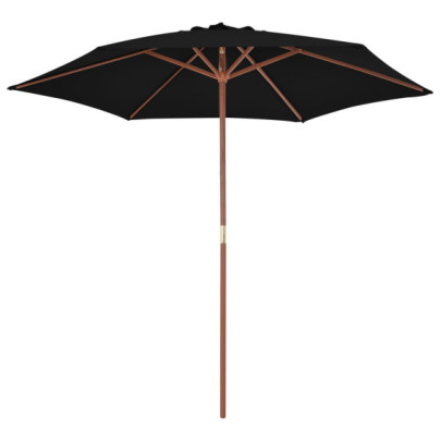 Umbrelă de soare de exterior cu stâlp din lemn - negru - 270 cm