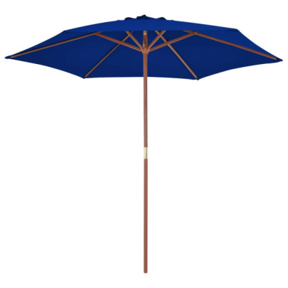 Umbrelă de soare exterior cu stâlp din lemn - albastru - 270 cm