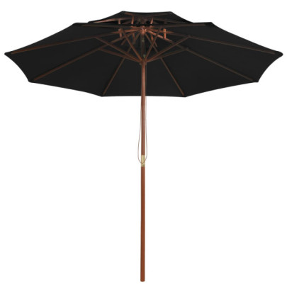 Umbrelă de soare dublă - stâlp din lemn - negru - 270 cm