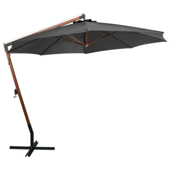 Umbrelă suspendată cu stâlp - antracit - 3,5x2,9 m - lemn brad