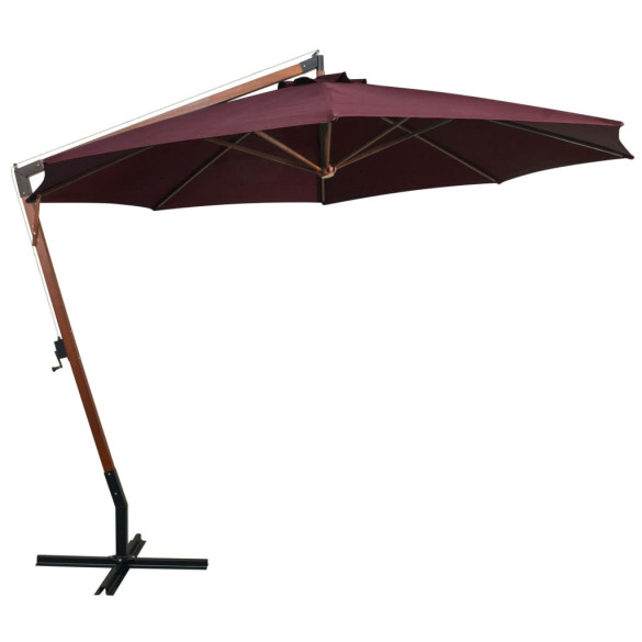 Umbrelă suspendată cu stâlp - roșu bordo - 3,5x2,9 m - lemn brad