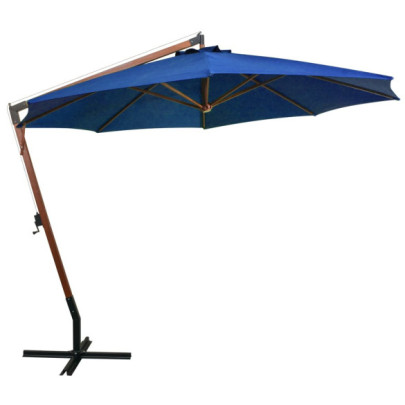 Umbrelă suspendată cu stâlp - albastru azur - 3,5x2,9 m lemn brad