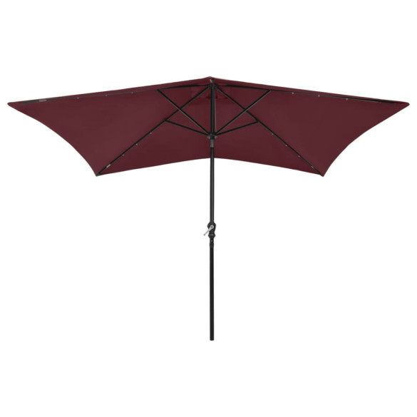 Umbrelă de soare cu stâlp din oțel & LED-uri - roșu bordo - 2x3 m