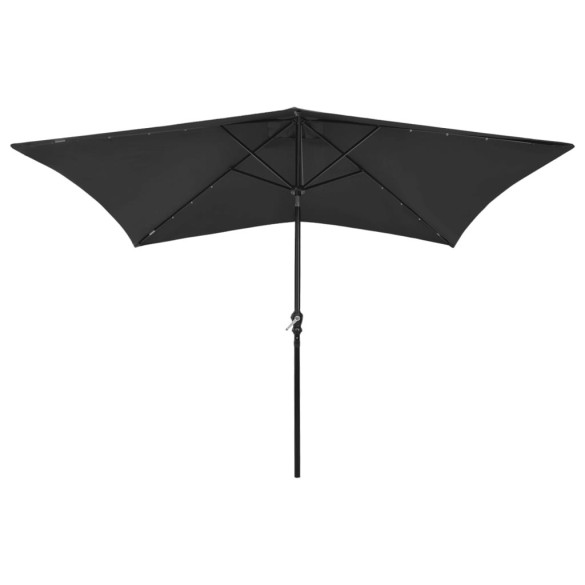 Umbrelă de soare cu stâlp din oțel & LED-uri - negru - 2x3 m