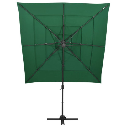 Umbrelă de soare 4 niveluri - stâlp aluminiu - verde - 250x250 cm