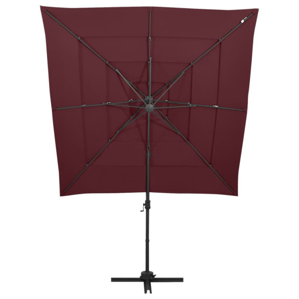 Umbrelă soare 4 niveluri stâlp aluminiu roșu bordo 250x250 cm