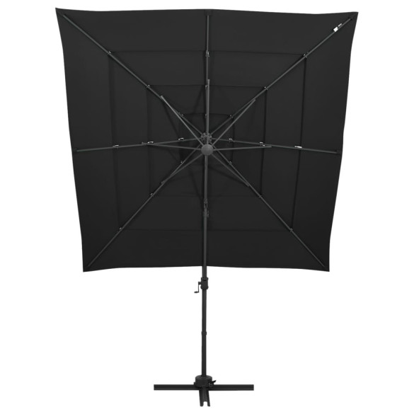 Umbrelă de soare 4 niveluri stâlp aluminiu negru 250x250 cm