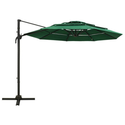 Umbrelă de soare 4 niveluri - stâlp de aluminiu - verde - 3x3 m