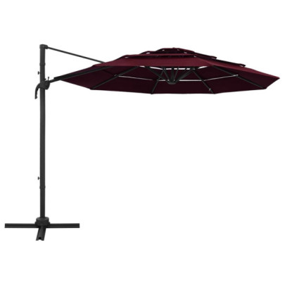 Umbrelă de soare 4 niveluri - stâlp aluminiu - roșu bordo - 3x3 m