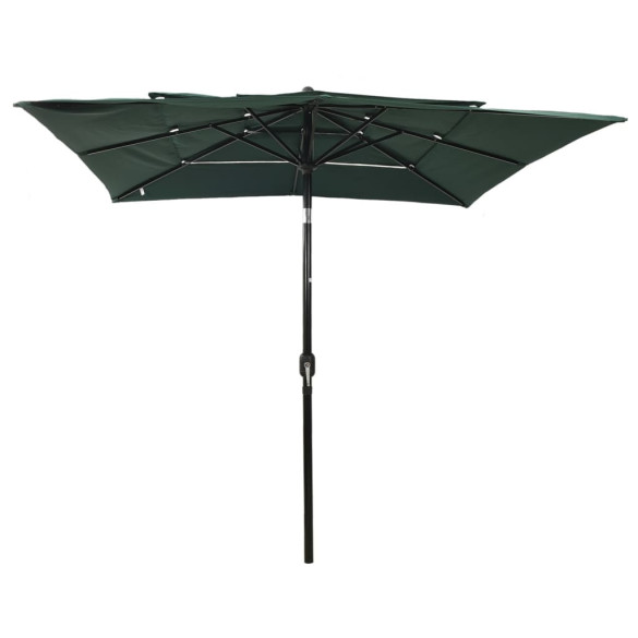 Umbrelă de soare 3 niveluri - stâlp aluminiu - verde - 2,5x2,5 m